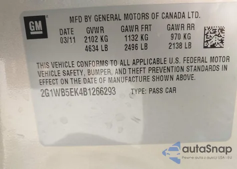 2011 Chevrolet Impala Lt из США, поврежденный, VIN 2G1WB5EK4B1266293